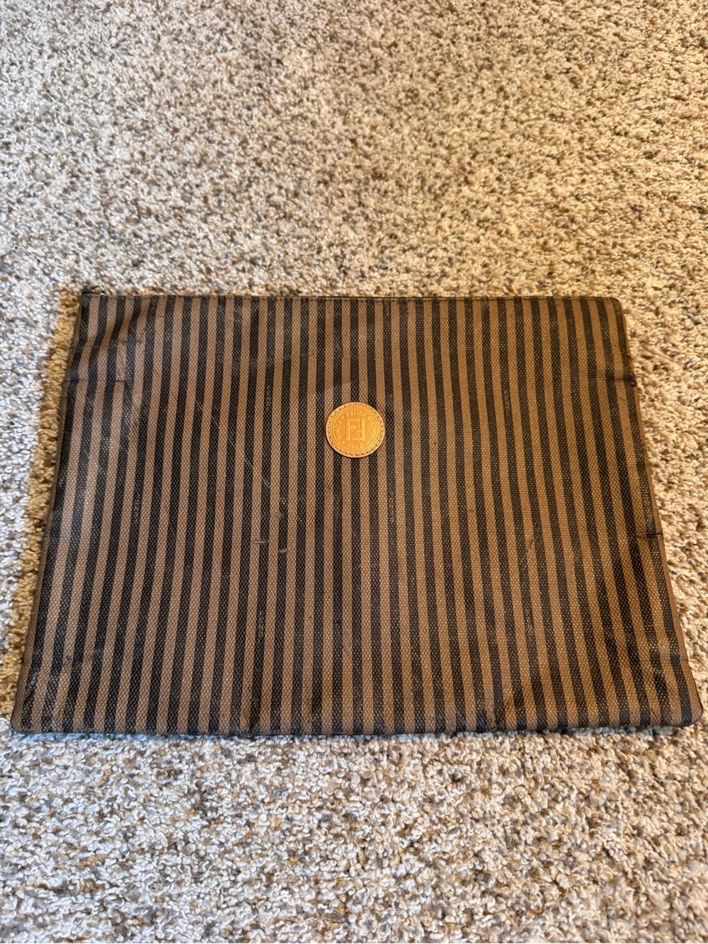 Vintage Fendi Striped Brown and Black Zip Pouch